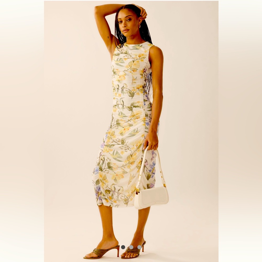 FARM Rio Floral Midi Dress - Yellow, Green, Blue